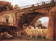 ROBERT, Hubert Washerwomen below a Bridge oil painting